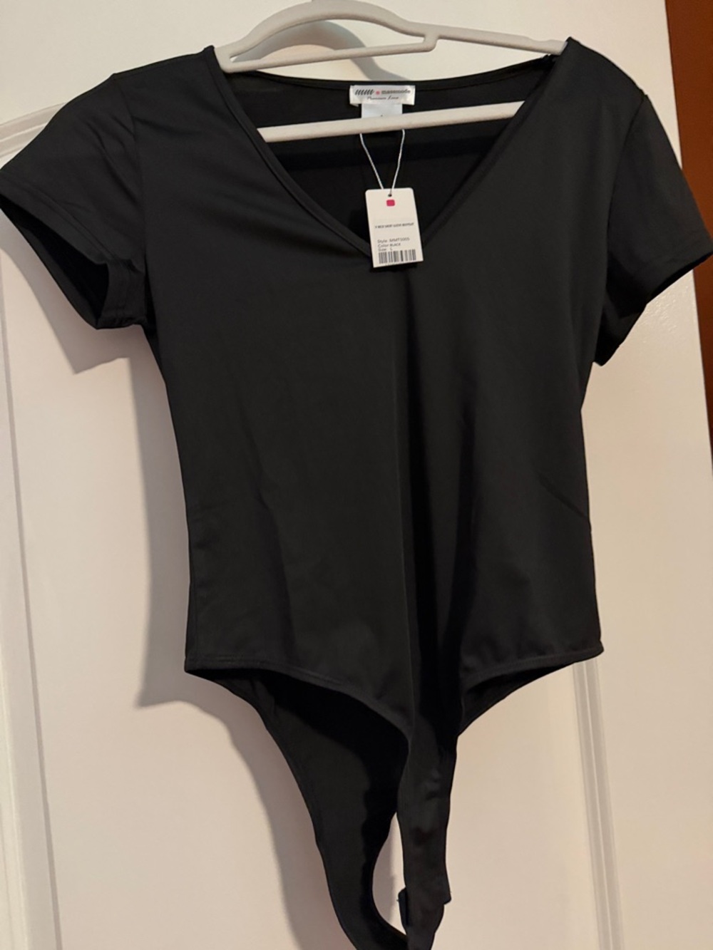 Black V-Neck Short Sleeve Bodysuit - Unbranded